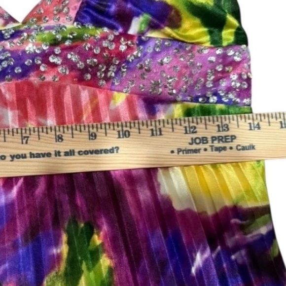 Vintage Beaded Halter Dress Y2K Watercolor Maxi Formal Fairy Sparkle Pink Prom - Picture 14 of 15